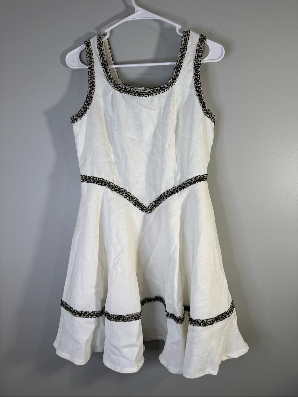 SHEIN White Textured Dress with Black Trim Womens medium